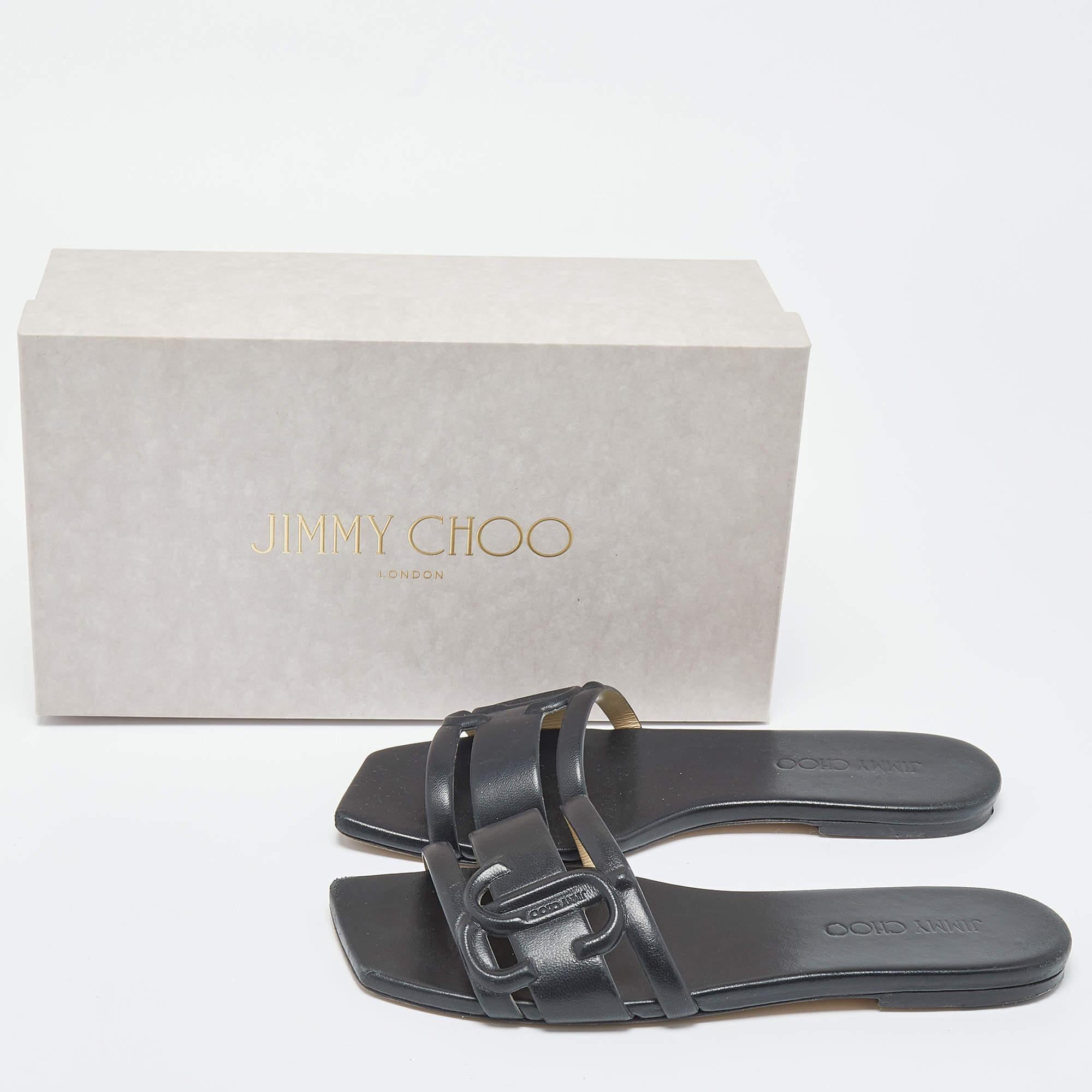 Jimmy Choo Black Leather Laran Flat Slides Size 38 6