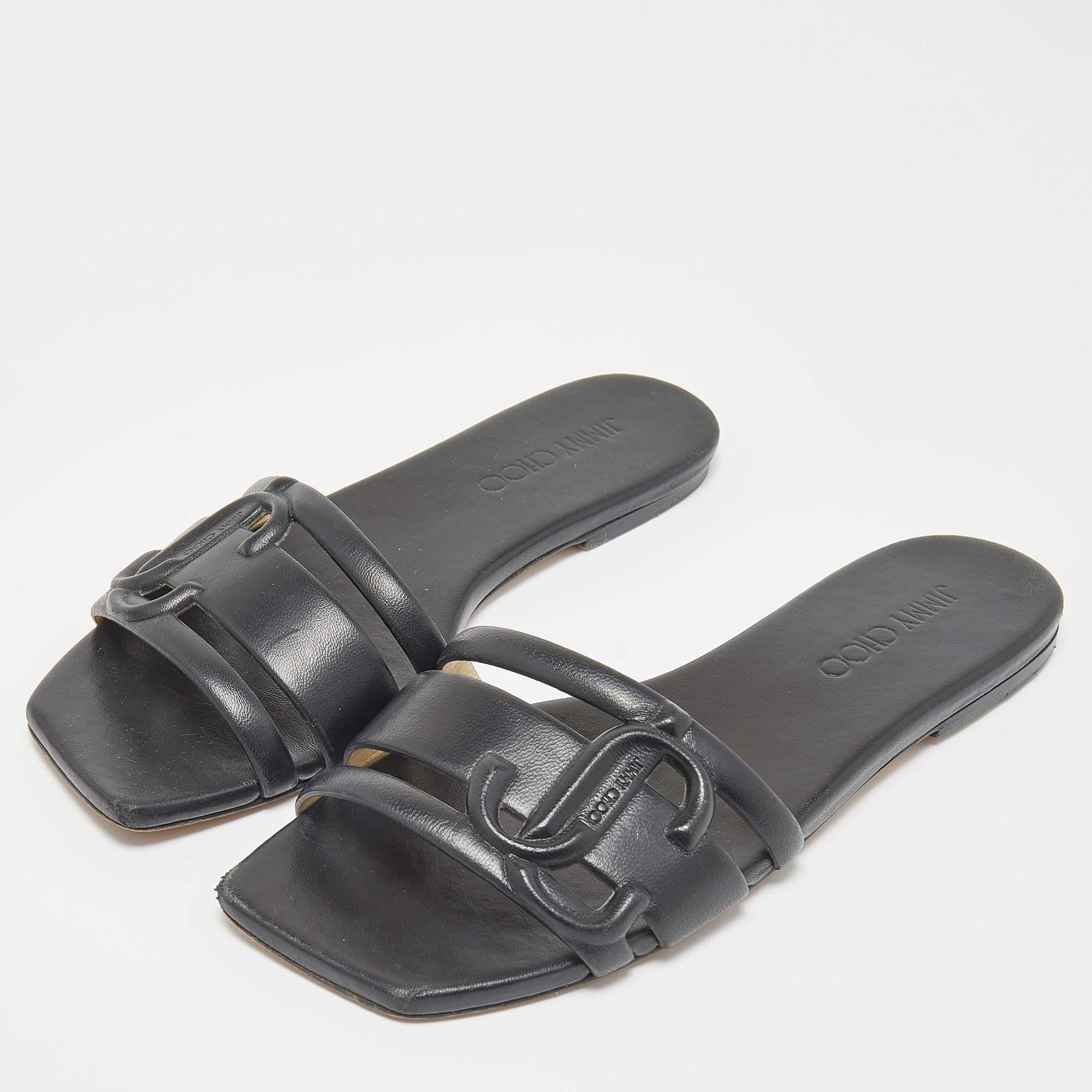 Women's Jimmy Choo Black Leather Laran Flat Slides Size 38