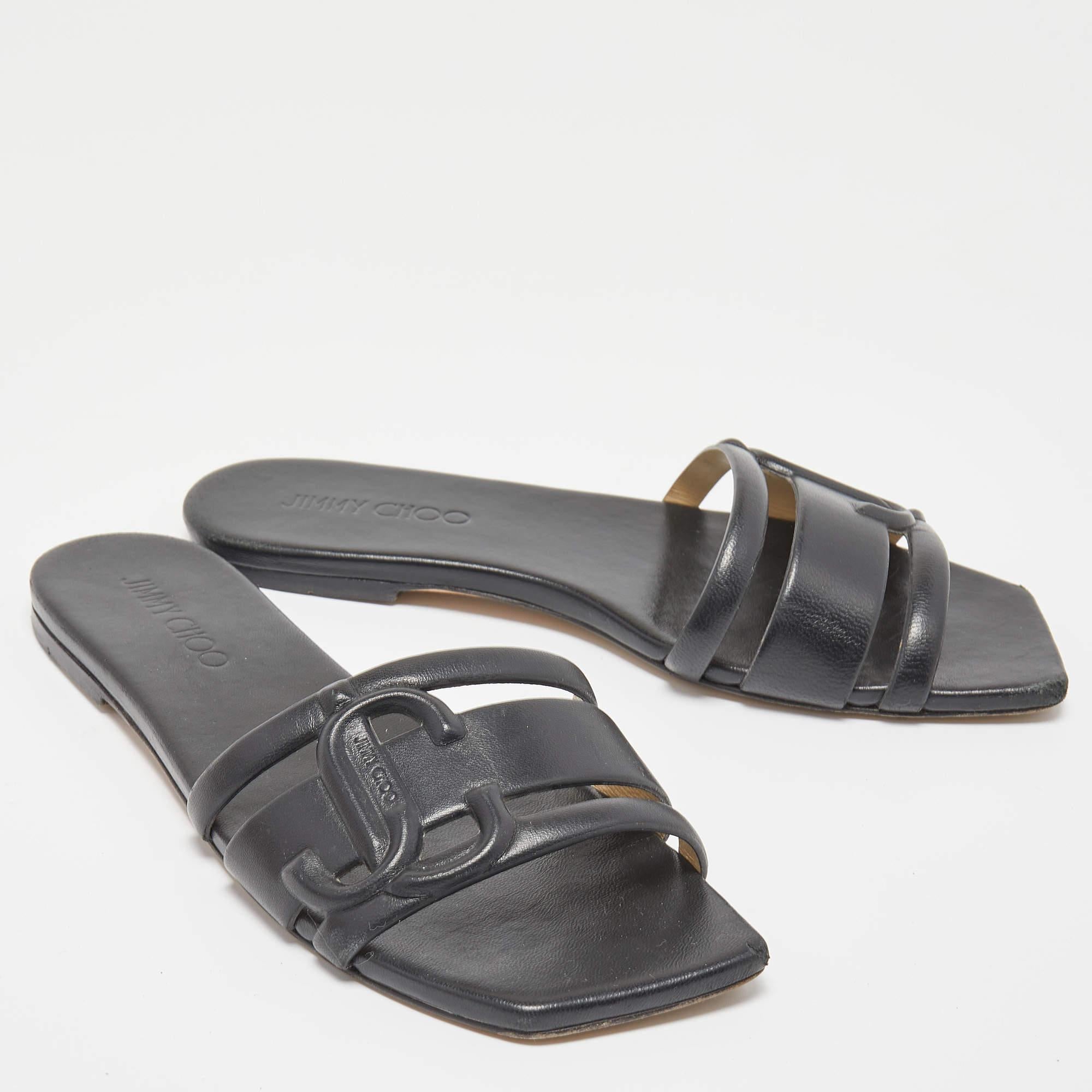 Jimmy Choo Black Leather Laran Flat Slides Size 38 1