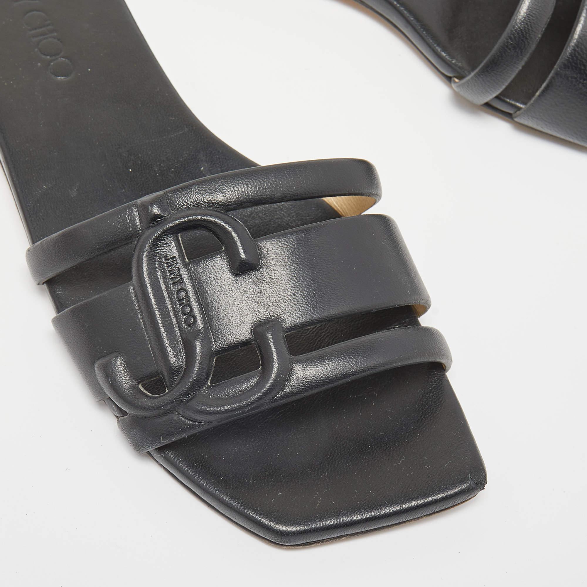 Jimmy Choo Black Leather Laran Flat Slides Size 38 2