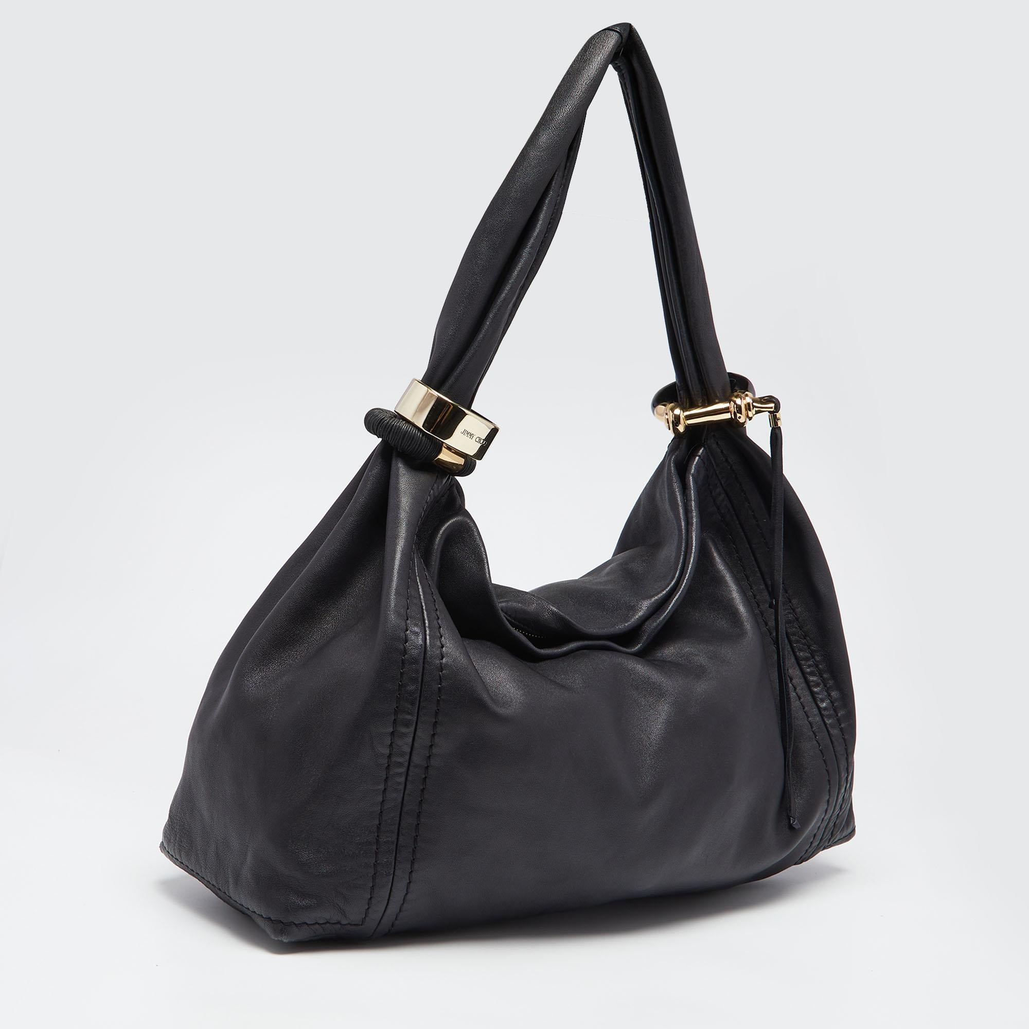 Women's Jimmy Choo Black Leather Large Saba Hobo