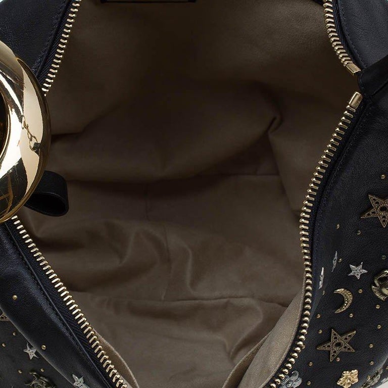Jimmy Choo Black Leather Large Solar Zodiac Studded Hobo For Sale at