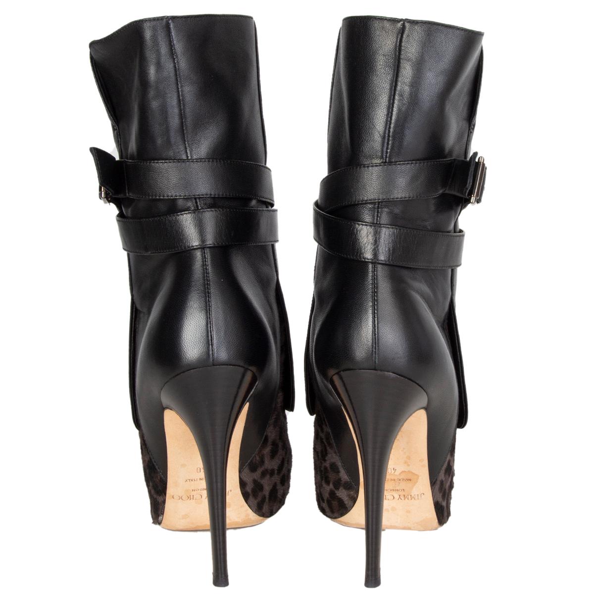 Women's JIMMY CHOO black leather & LEOPARD Calf Hair BLAINE Boots Shoes 40