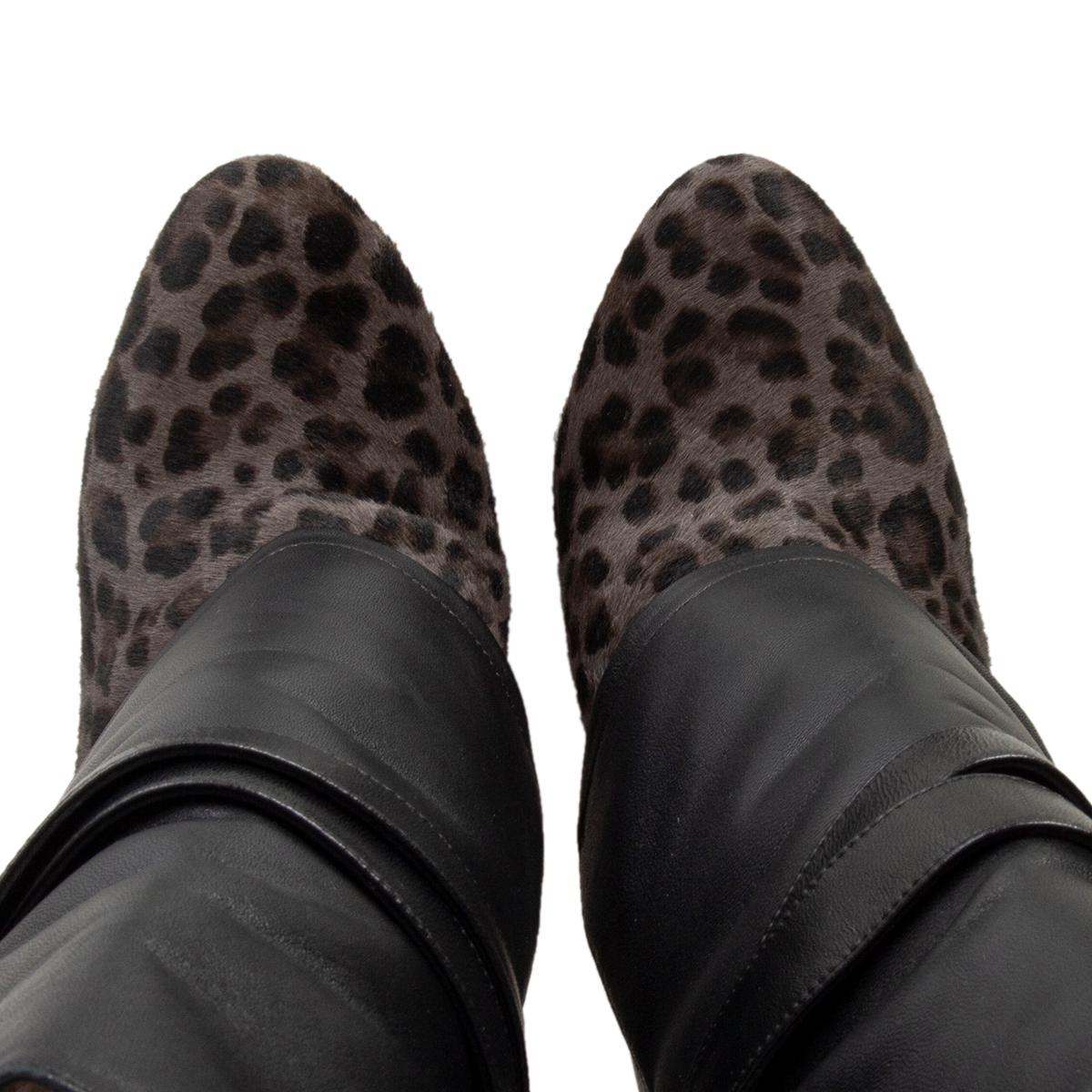 JIMMY CHOO black leather & LEOPARD Calf Hair BLAINE Boots Shoes 40 1