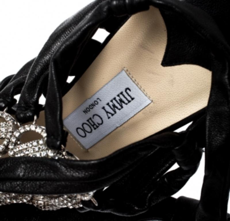Jimmy Choo - Sandali in pelle nera Marin impreziositi da cristalli - Taglia 39 In condizioni ottime in vendita a Dubai, Al Qouz 2