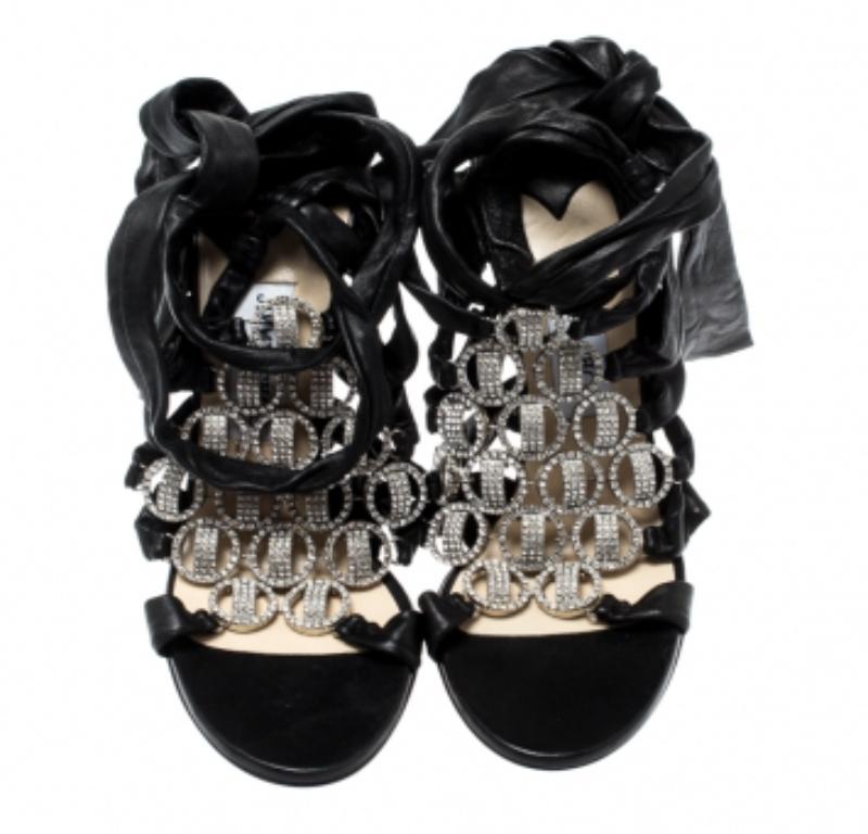 Jimmy Choo - Sandali in pelle nera Marin impreziositi da cristalli - Taglia 39 in vendita 1