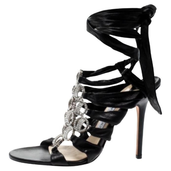 Jimmy Choo - Sandali in pelle nera Marin impreziositi da cristalli - Taglia 39 in vendita