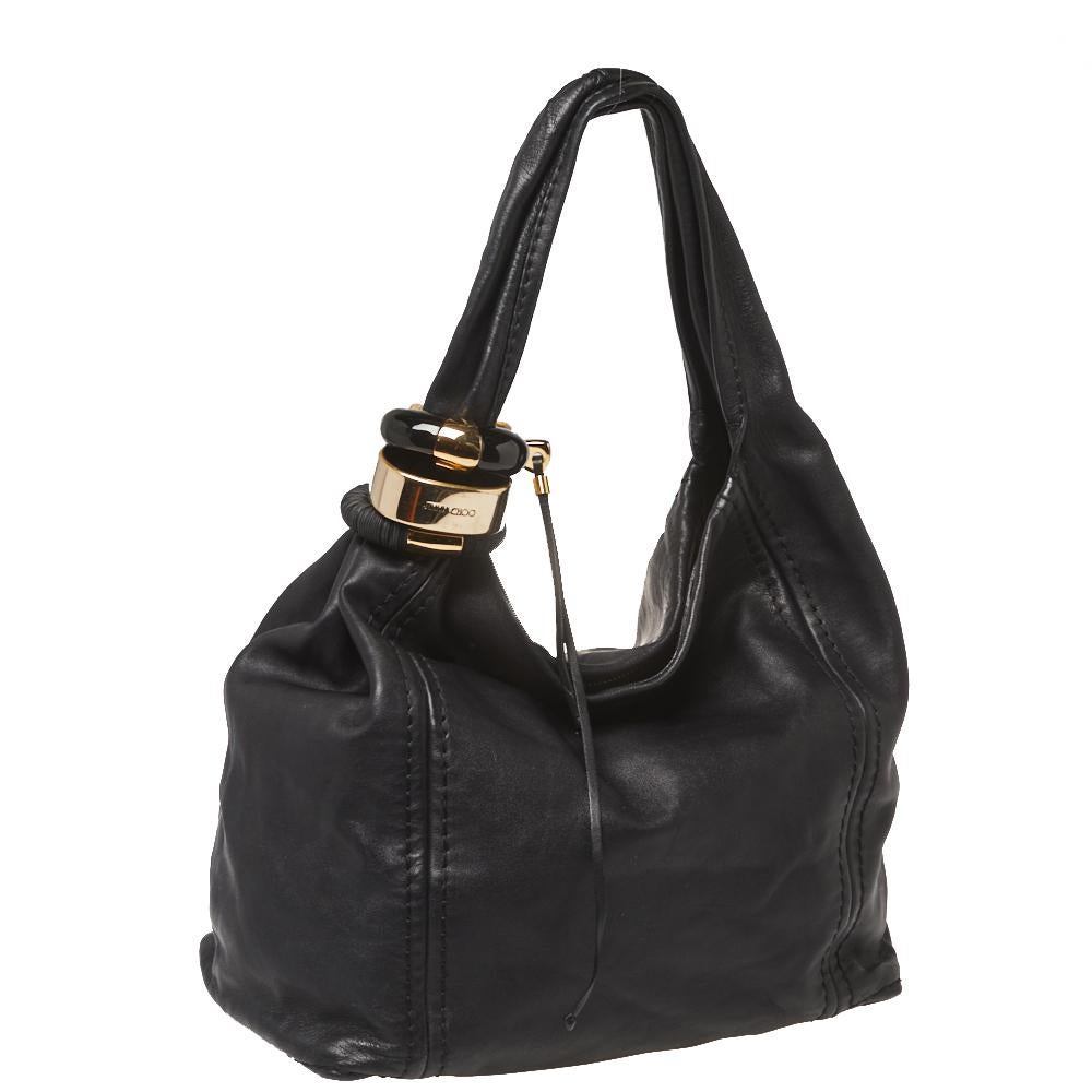 Jimmy Choo Saba Hobo aus schwarzem Leder (Schwarz)