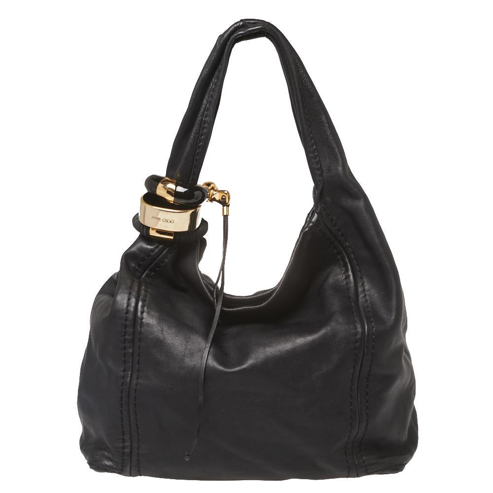 Pre-Owned Jimmy Choo Robin Women's Leather Shoulder Bag,Tote Bag Black  (Good) - Walmart.com