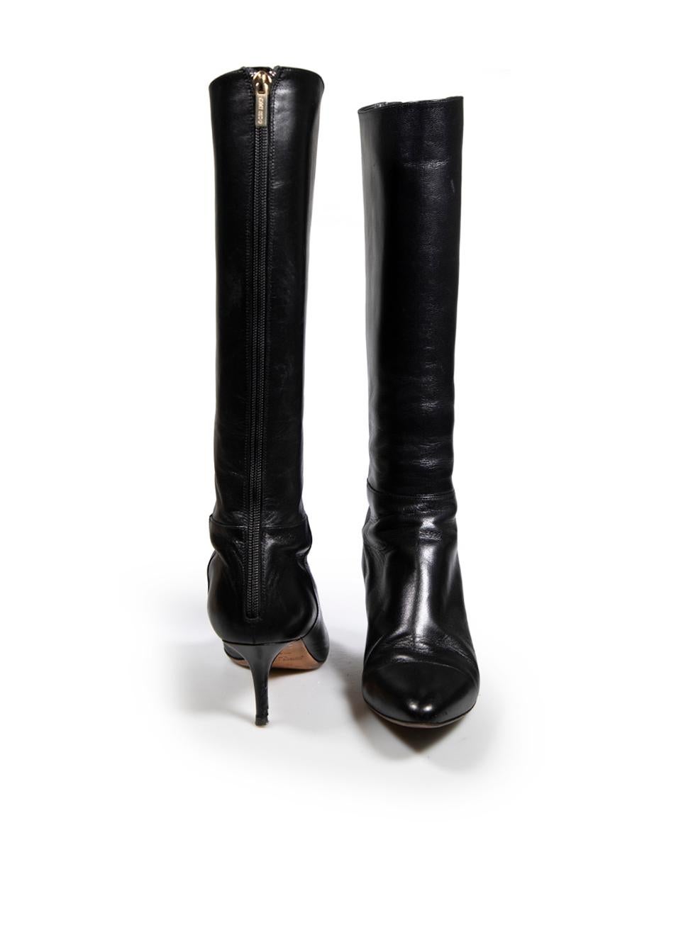 Jimmy Choo Black Leather Mid Heel Knee High Boots Size IT 39 In Good Condition For Sale In London, GB