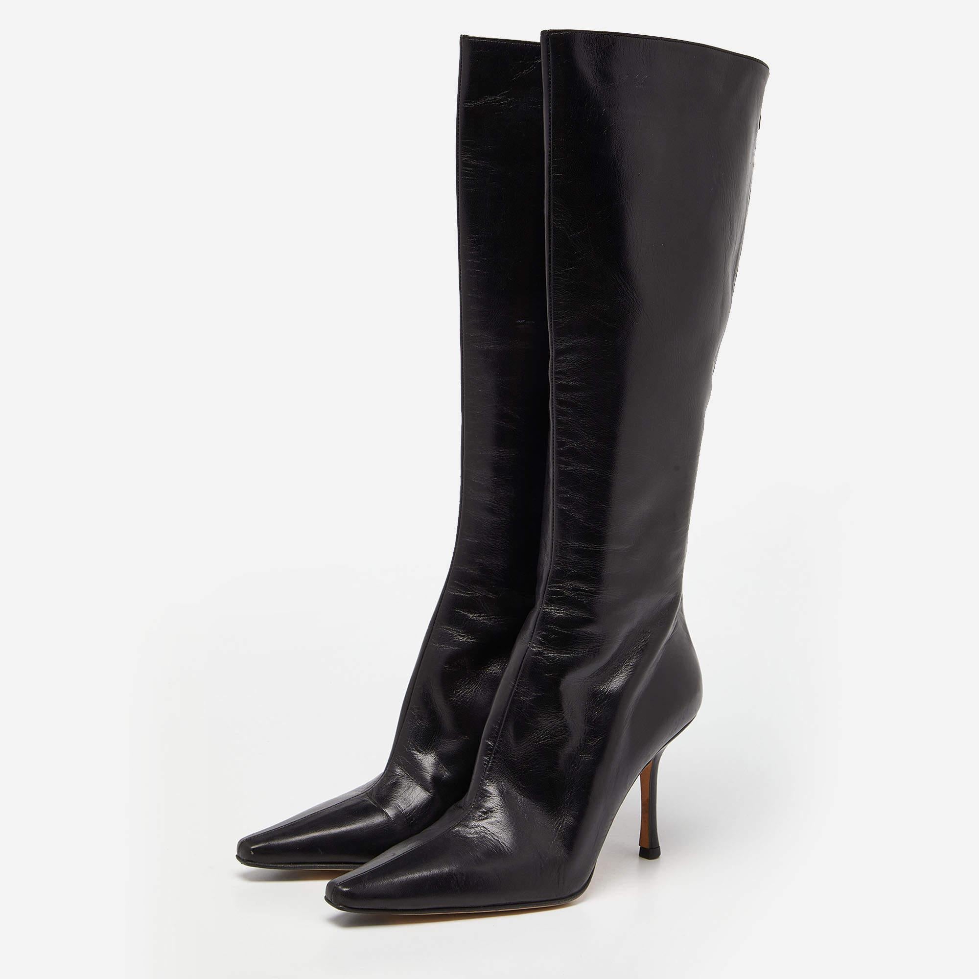 Jimmy Choo Black Leather Midcalf B0ots Size 40 For Sale 2