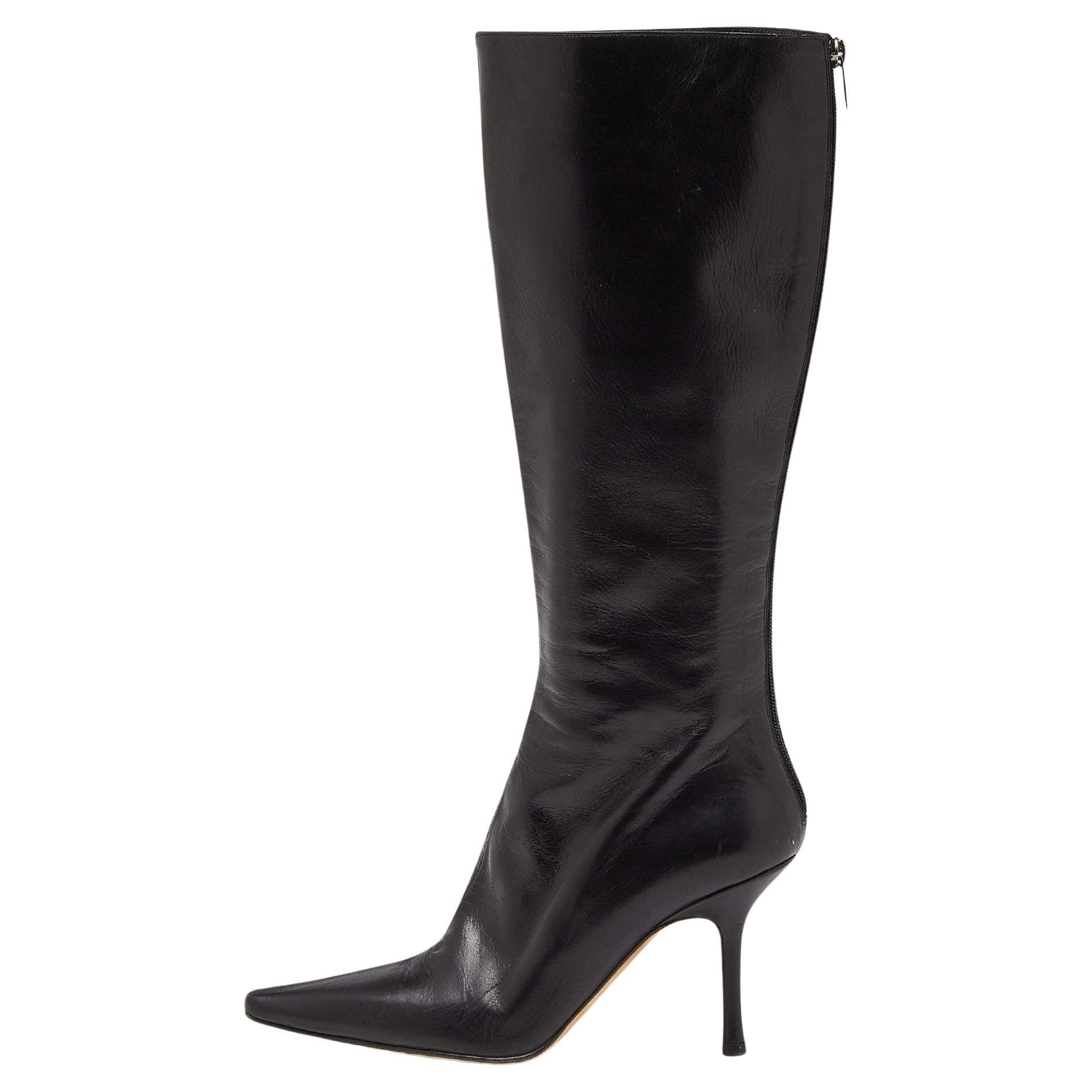 Jimmy Choo Black Leather Midcalf B0ots Size 40 For Sale
