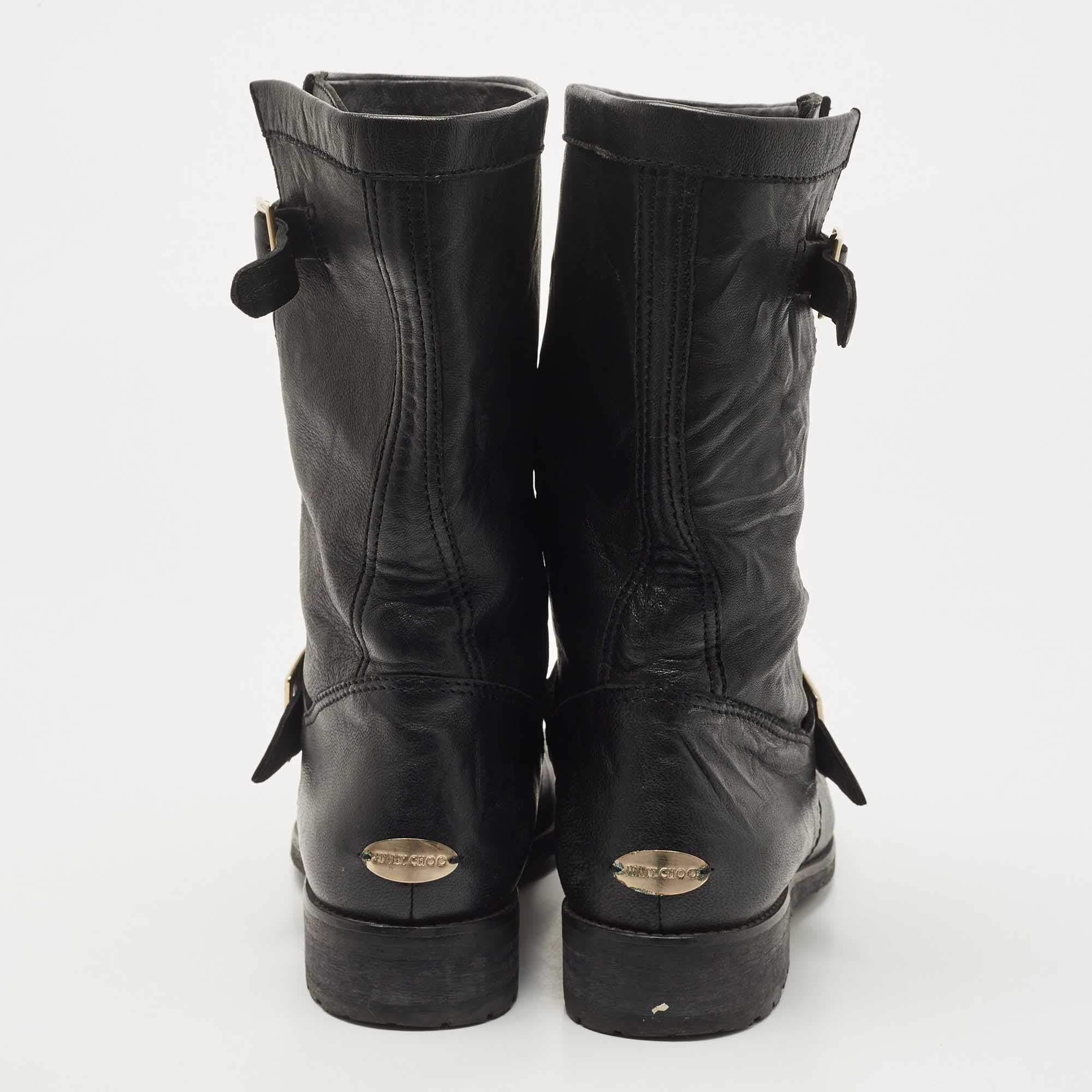 Jimmy Choo Black Leather Midcalf Boots Size 37.5 1