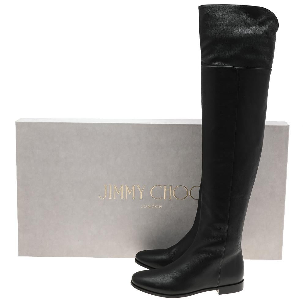 Jimmy Choo Black Leather Mitty Flat Over The Knee Boots Size 34.5 6