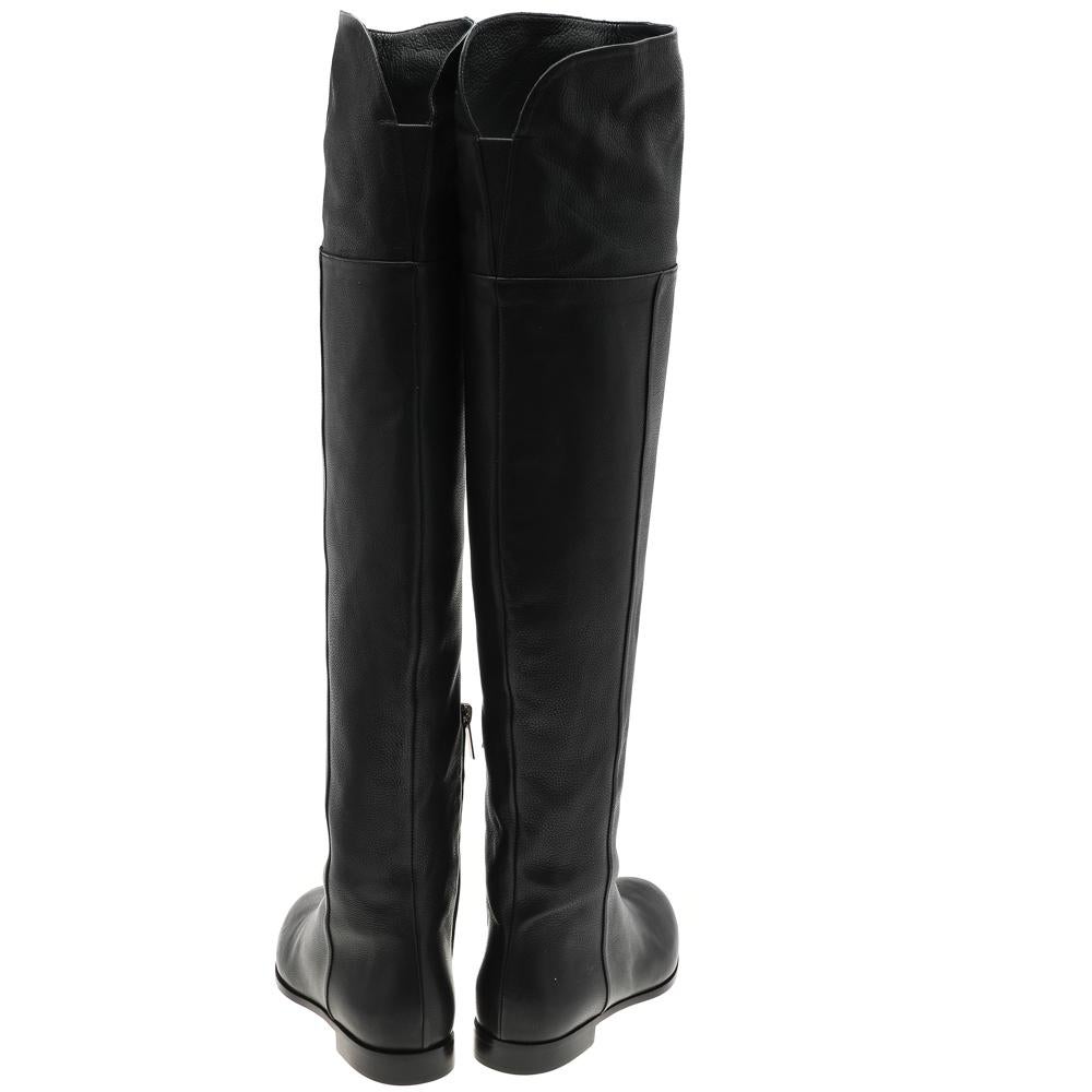 Jimmy Choo Black Leather Mitty Flat Over The Knee Boots Size 34.5 In New Condition In Dubai, Al Qouz 2