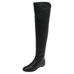Jimmy Choo Black Leather Mitty Flat Over The Knee Boots Size 34.5