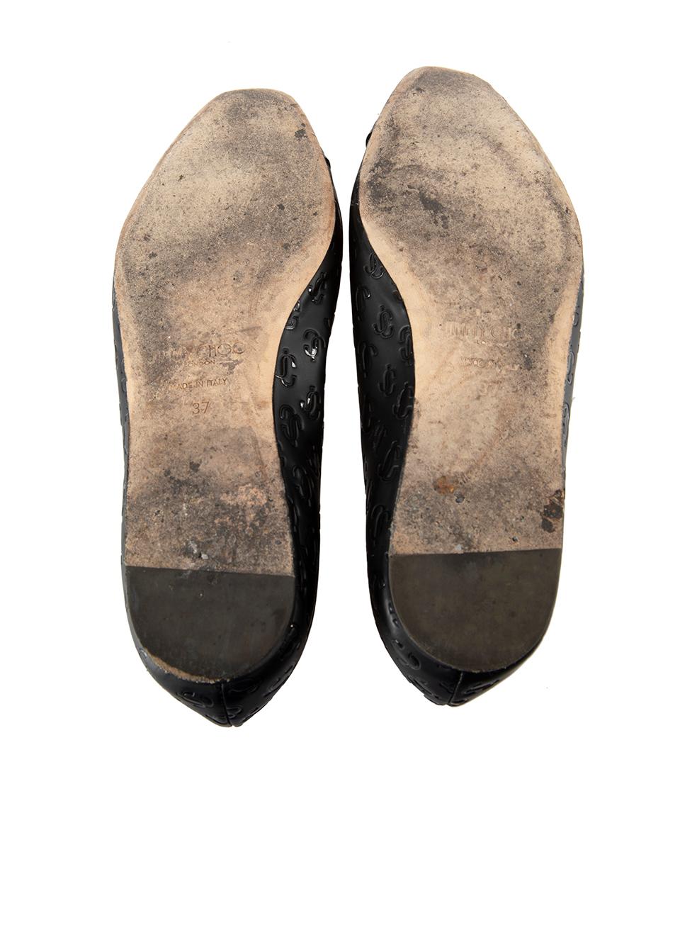 Women's Jimmy Choo Black Leather Monogram Ballet Flats Size IT 37