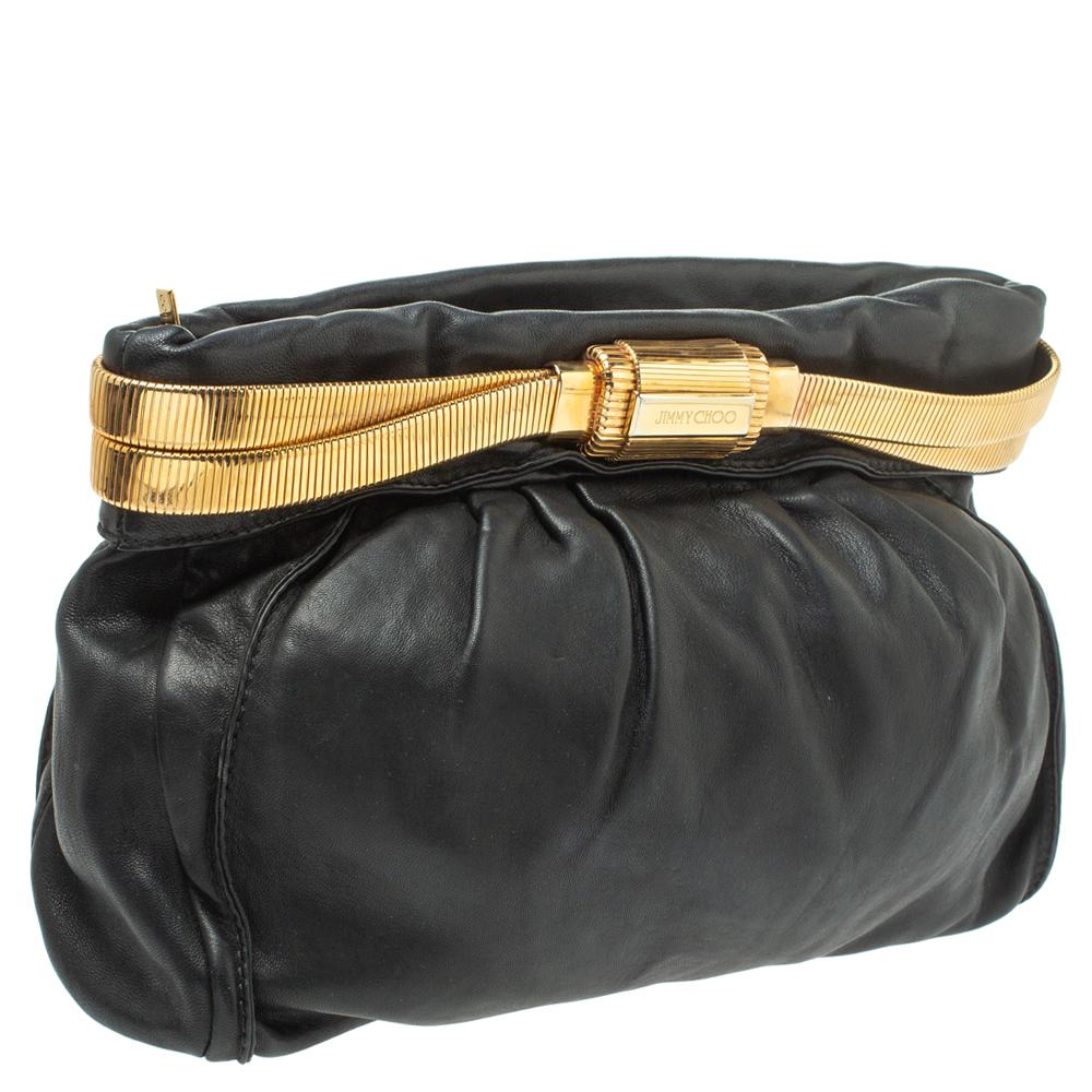 Women's Jimmy Choo Black Leather Oversized Chain Zip Clutch
