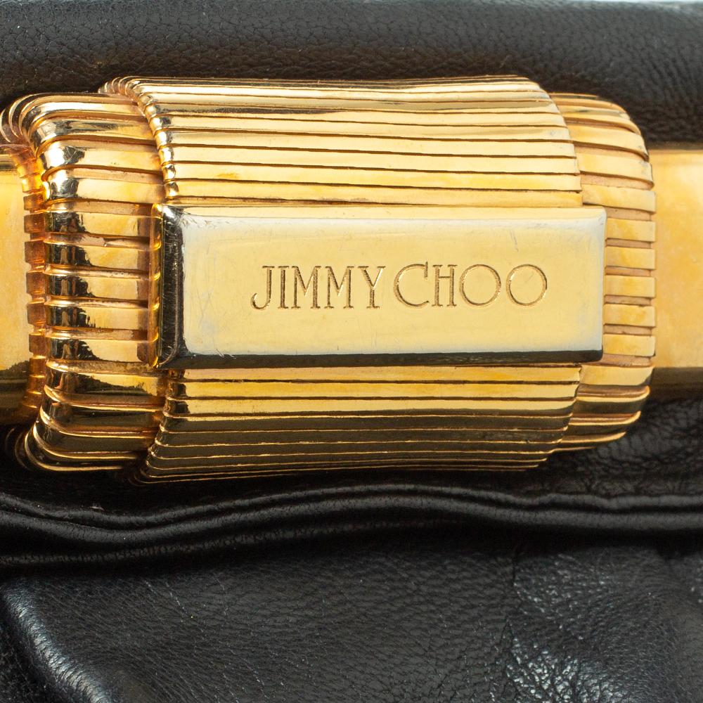 Jimmy Choo Black Leather Oversized Chain Zip Clutch 1