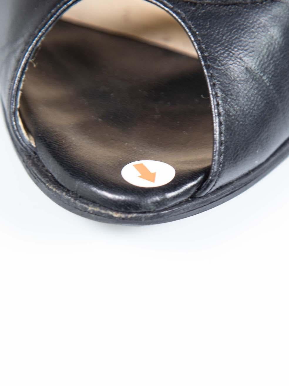 Jimmy Choo Black Leather Peep Toe Mid Heels Size IT 35.5 For Sale 2