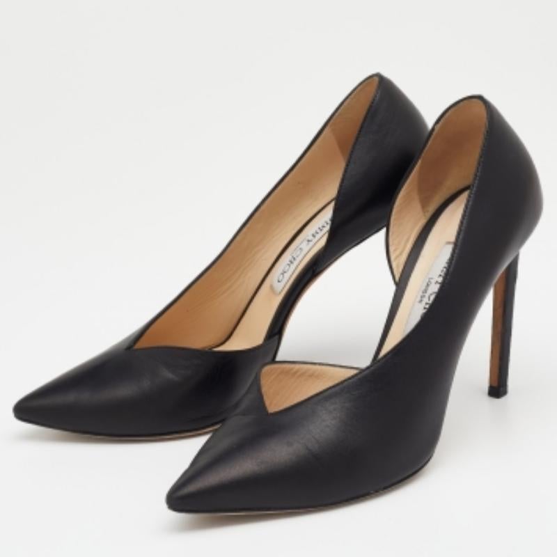 Women's Jimmy Choo Black Leather Pointed Toe D'orsay Pumps Size 39.5 For Sale