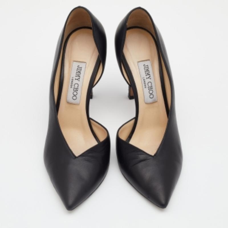 Jimmy Choo Black Leather Pointed Toe D'orsay Pumps Size 39.5 For Sale 1