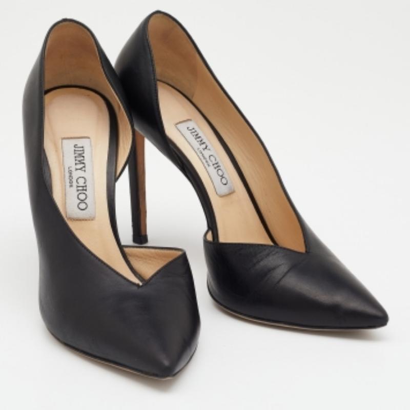Jimmy Choo Black Leather Pointed Toe D'orsay Pumps Size 39.5 For Sale 2