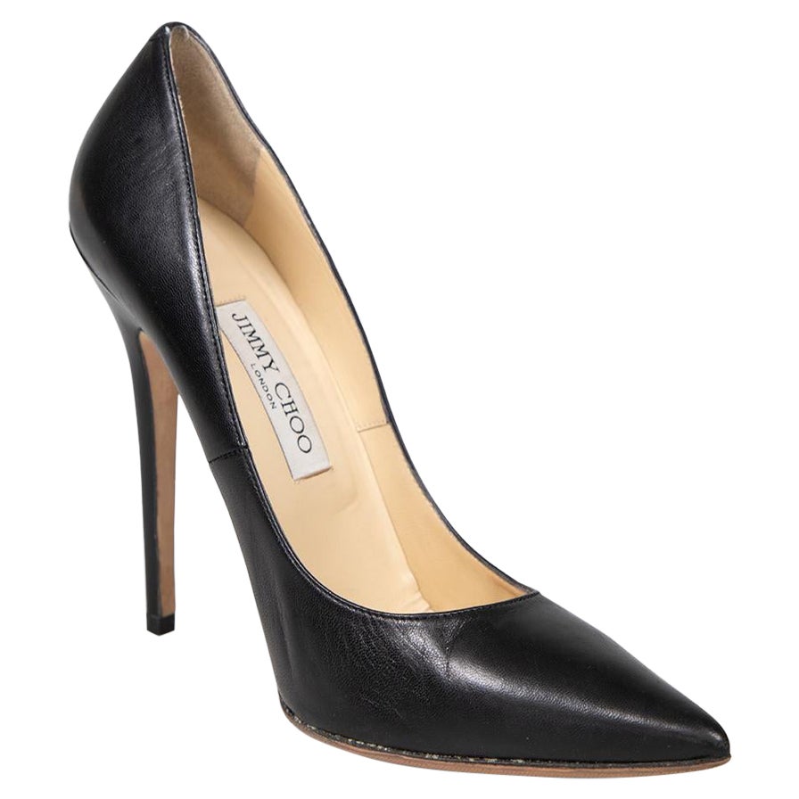 Jimmy Choo Black Leather Pointed Toe Romy Heels Size IT 41