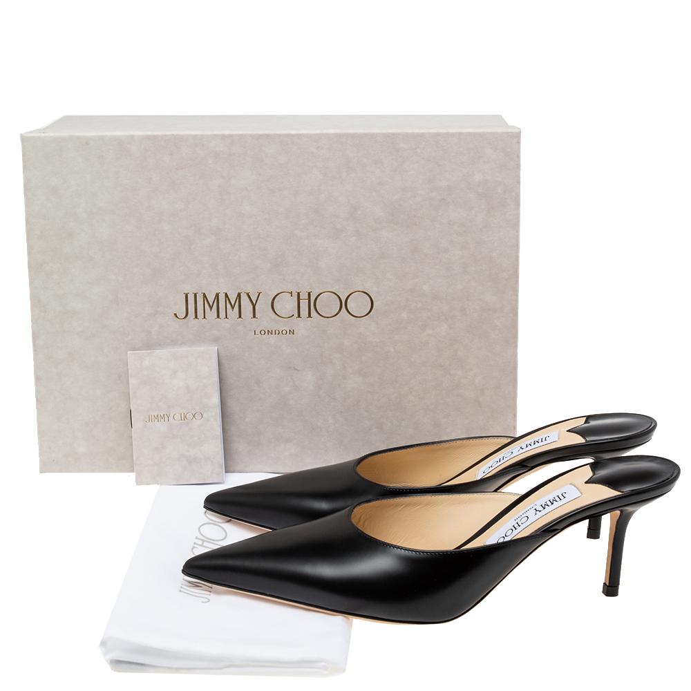 Jimmy Choo Black Leather Rav Pointed Toe Mules Size 39.5 2