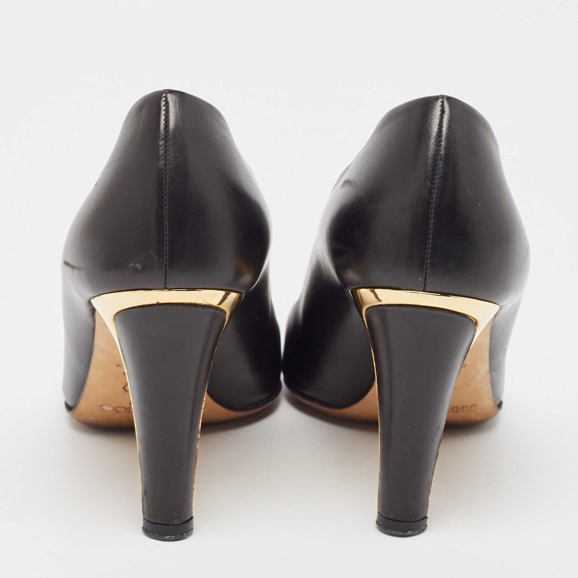 Jimmy Choo Black Leather Round Toe Pumps Size 37.5 1