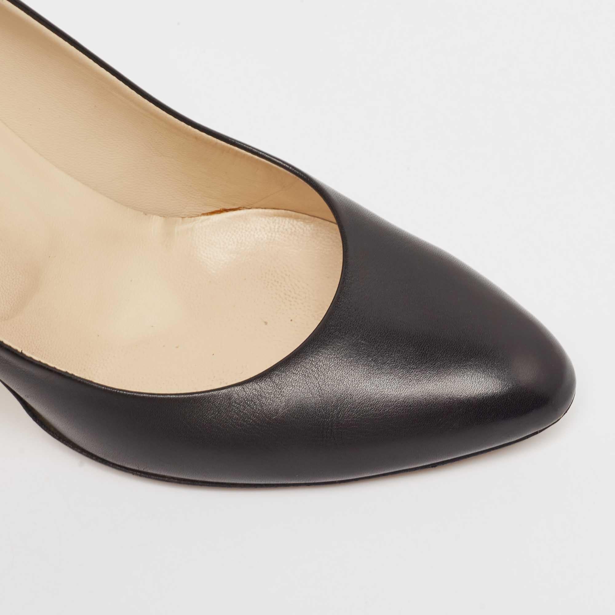 Jimmy Choo Black Leather Round Toe Pumps Size 37.5 3