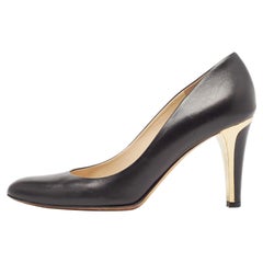 Jimmy Choo Black Leather Round Toe Pumps Size 37.5