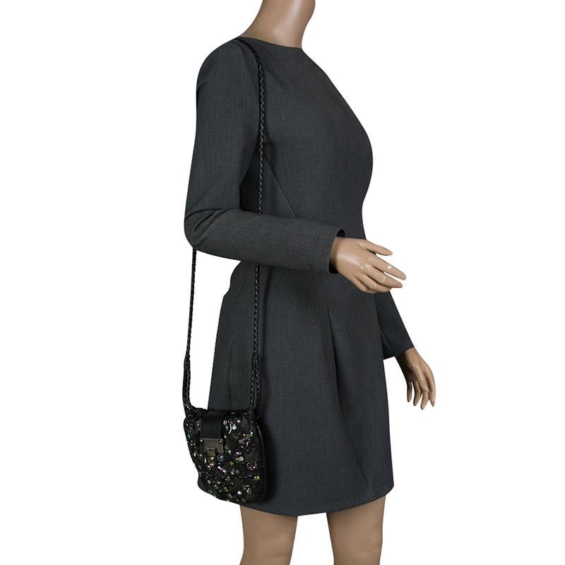 Jimmy Choo Black Leather Sequin Embellished Crossbody Bag In Good Condition In Dubai, Al Qouz 2