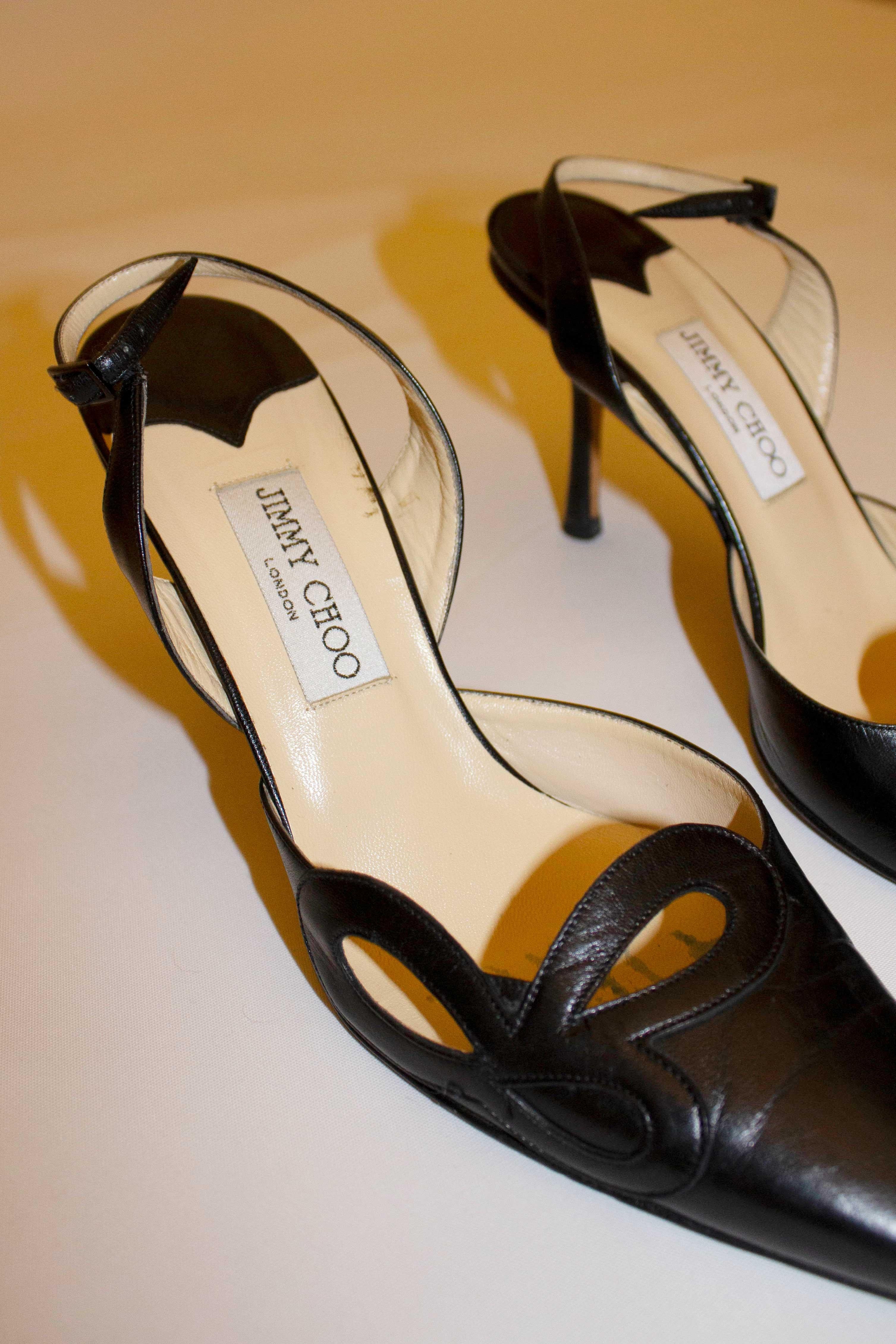 Jimmy Choo Black Leather Sling Back Shoes Size 40 In Good Condition For Sale In London, GB