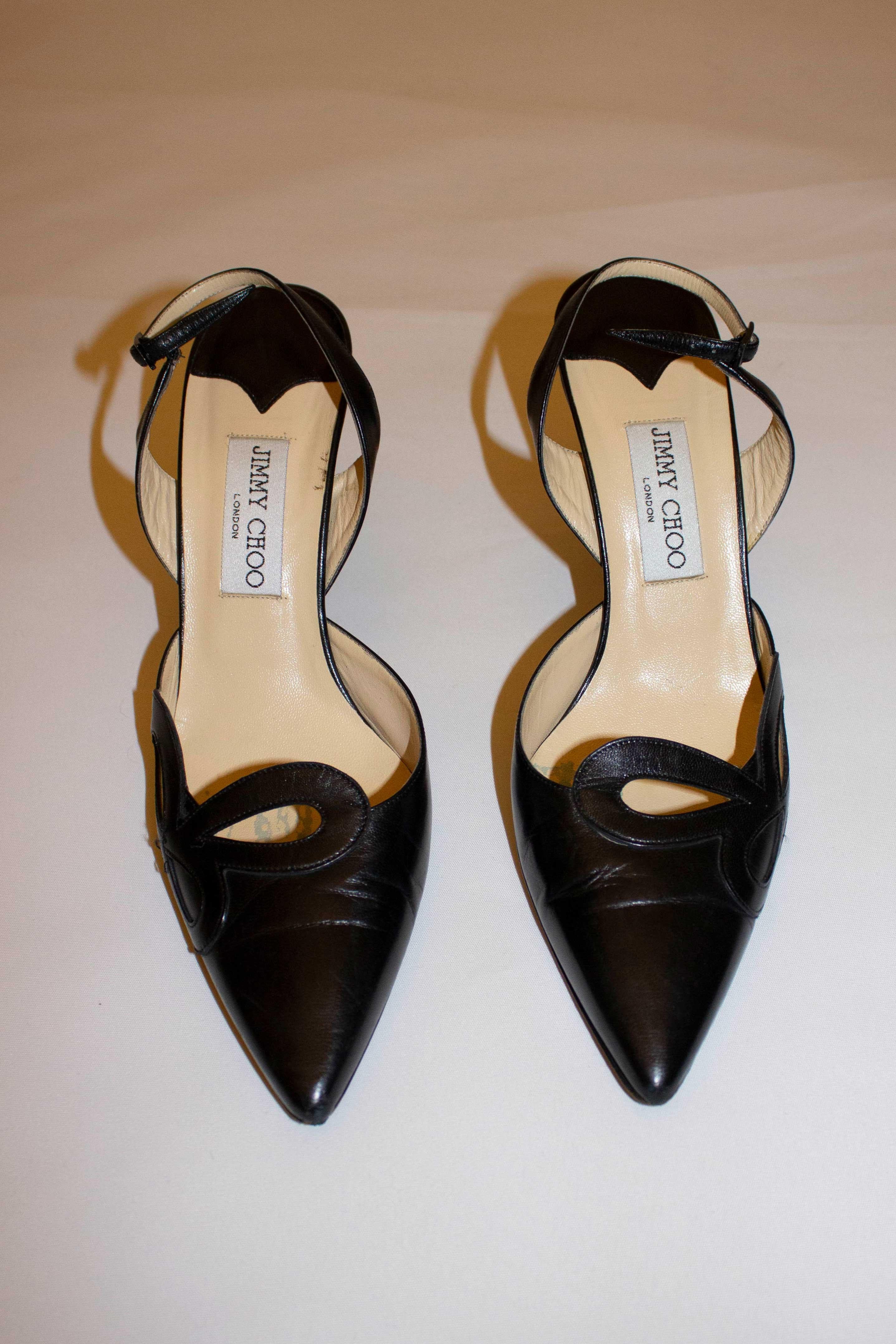 Women's Jimmy Choo Black Leather Sling Back Shoes Size 40 For Sale