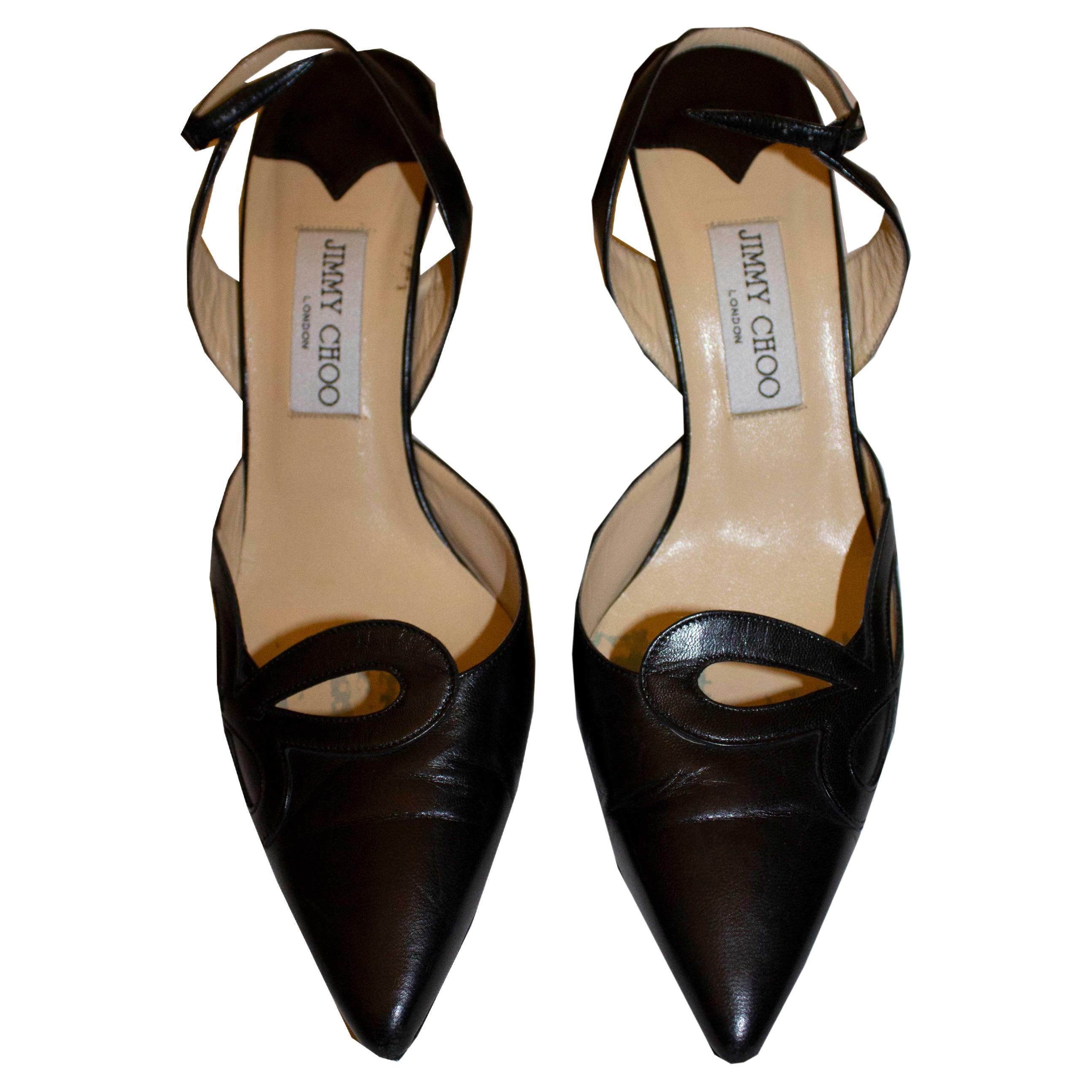 Jimmy Choo Black Leather Sling Back Shoes Size 40 For Sale