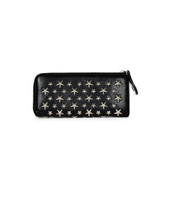 Jimmy Choo Black Leather Star Studded Zip Around Wallet