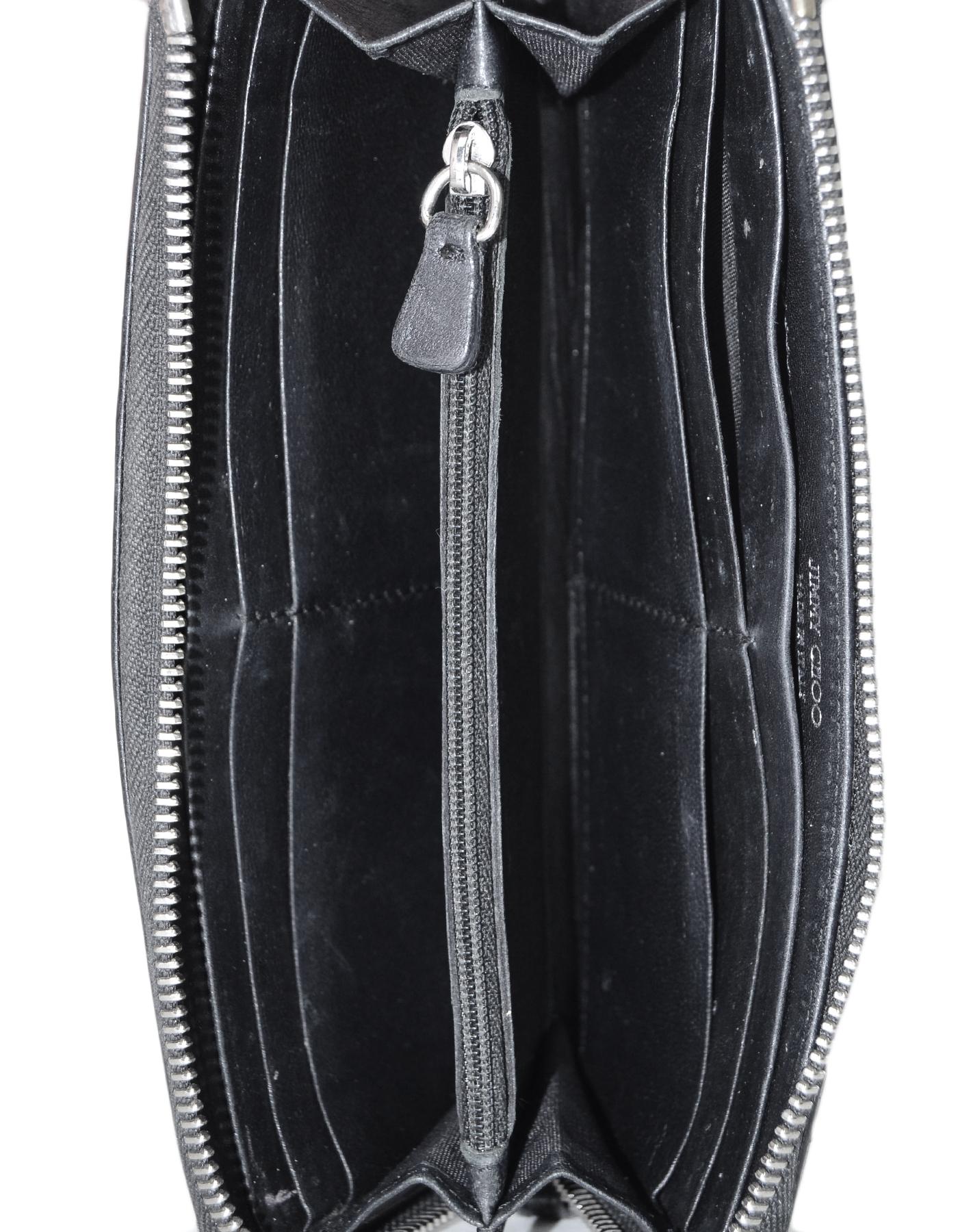 Women's Jimmy Choo Black Leather Star Studded Zip Around Wallet 