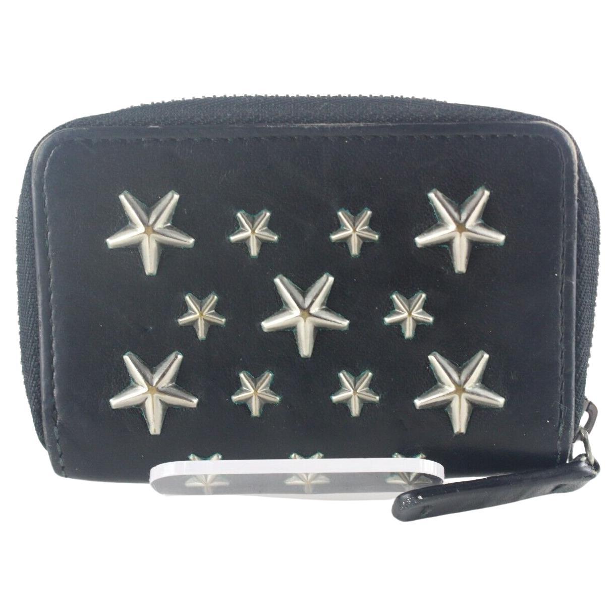 JIMMY CHOO Black Leather Star Zippy Wallet 1JC726K For Sale