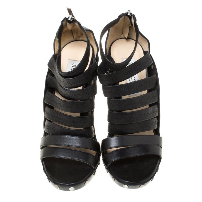 Jimmy Choo Black Leather Strappy Back Zip Sandals Size 38 For Sale at ...
