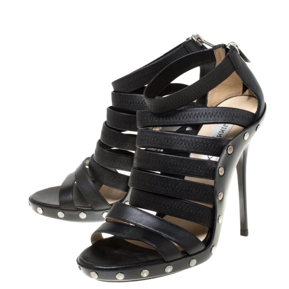 Jimmy Choo Black Leather Strappy Back Zip Sandals Size 38 2