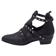 Jimmy Choo Black Leather Studded Detail Ankle Boots Size 36