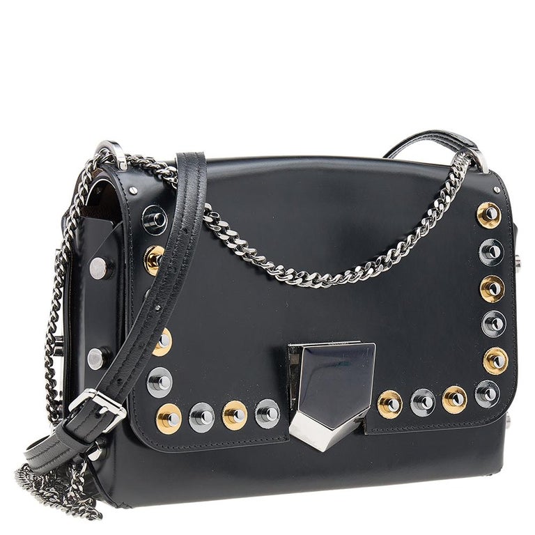Jimmy Choo Black Leather Studded Flap Lockett Shoulder Bag at 1stDibs