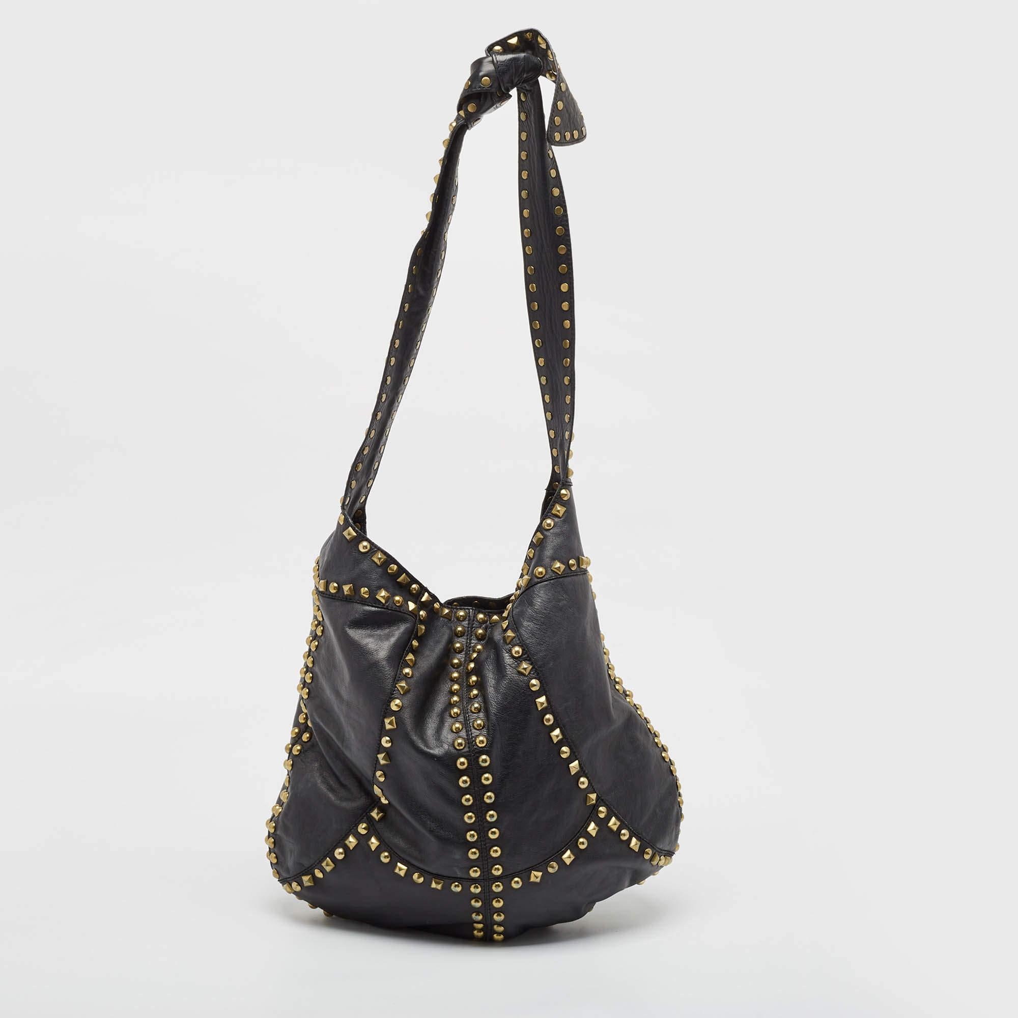 Women's Jimmy Choo Black Leather Studded Hobo