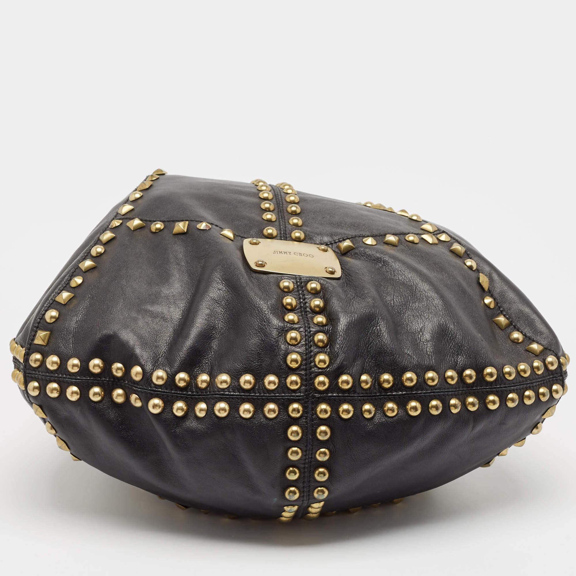 Jimmy Choo Black Leather Studded Hobo 2