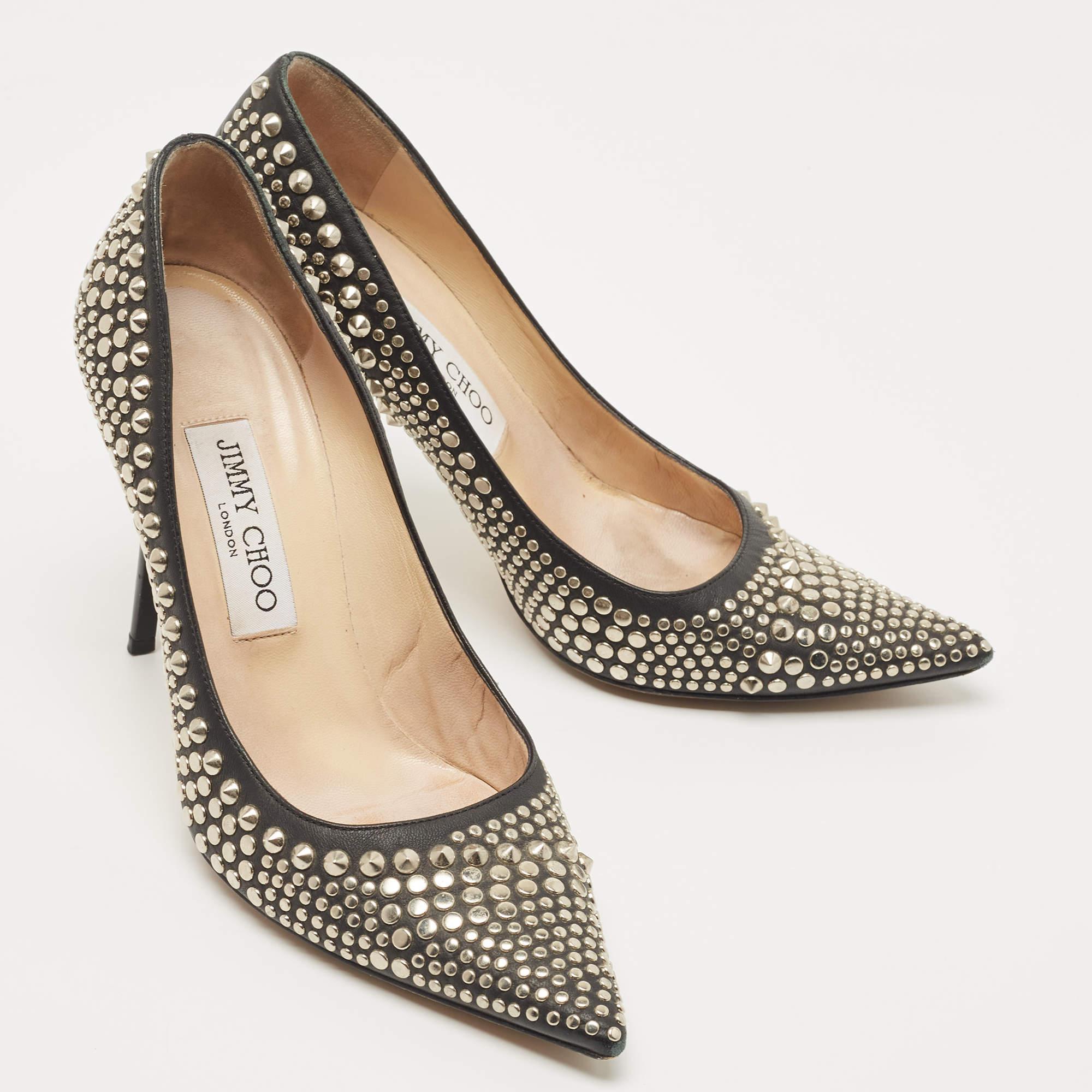 Women's Jimmy Choo Black Leather Studded Pumps Size 37
