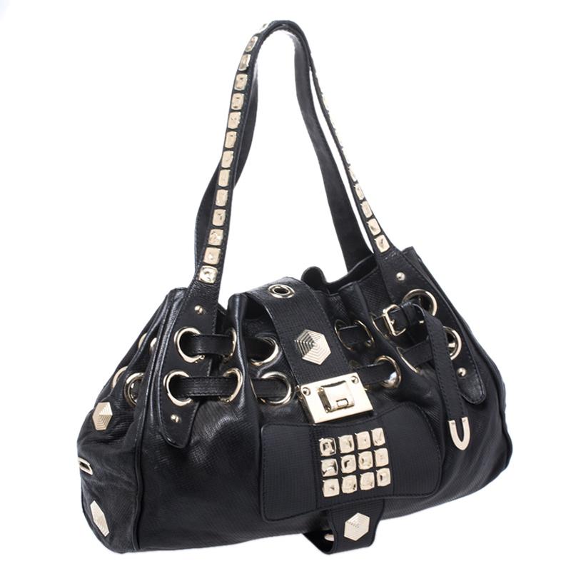 Women's Jimmy Choo Black Leather Studded Riki Tote