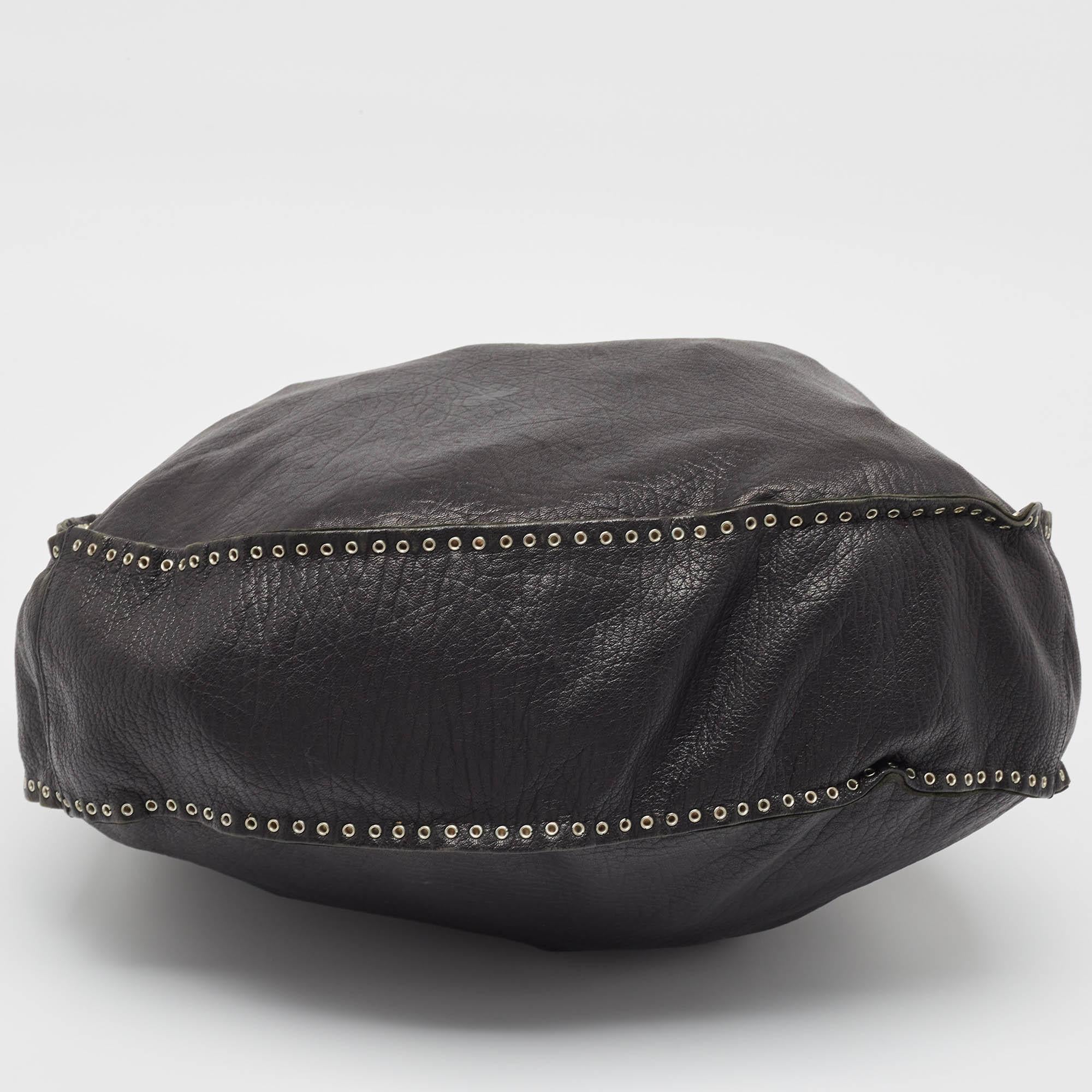 Jimmy Choo Black Leather Studded Sky Bangle Hobo 6