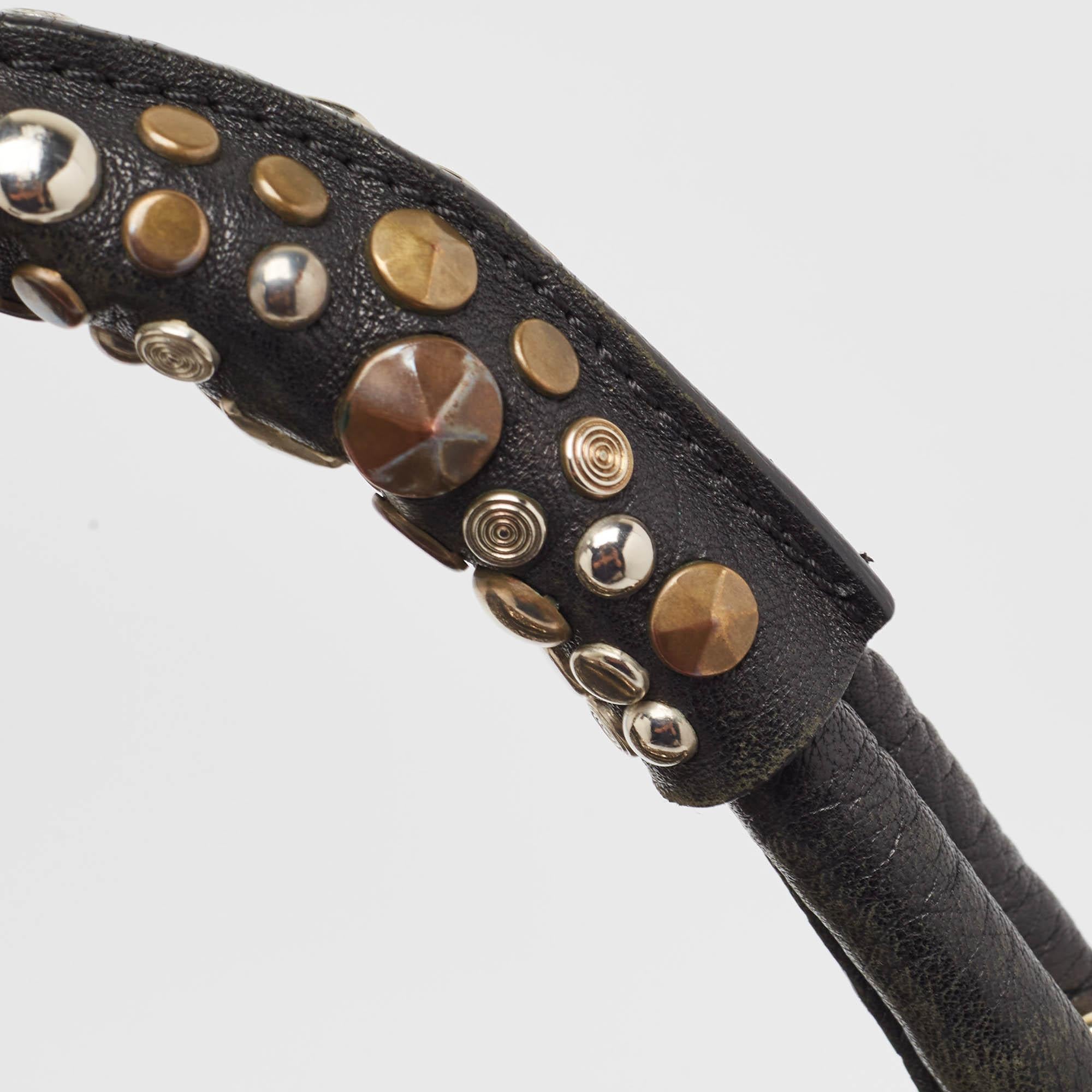 Jimmy Choo Black Leather Studded Sky Bangle Hobo 2
