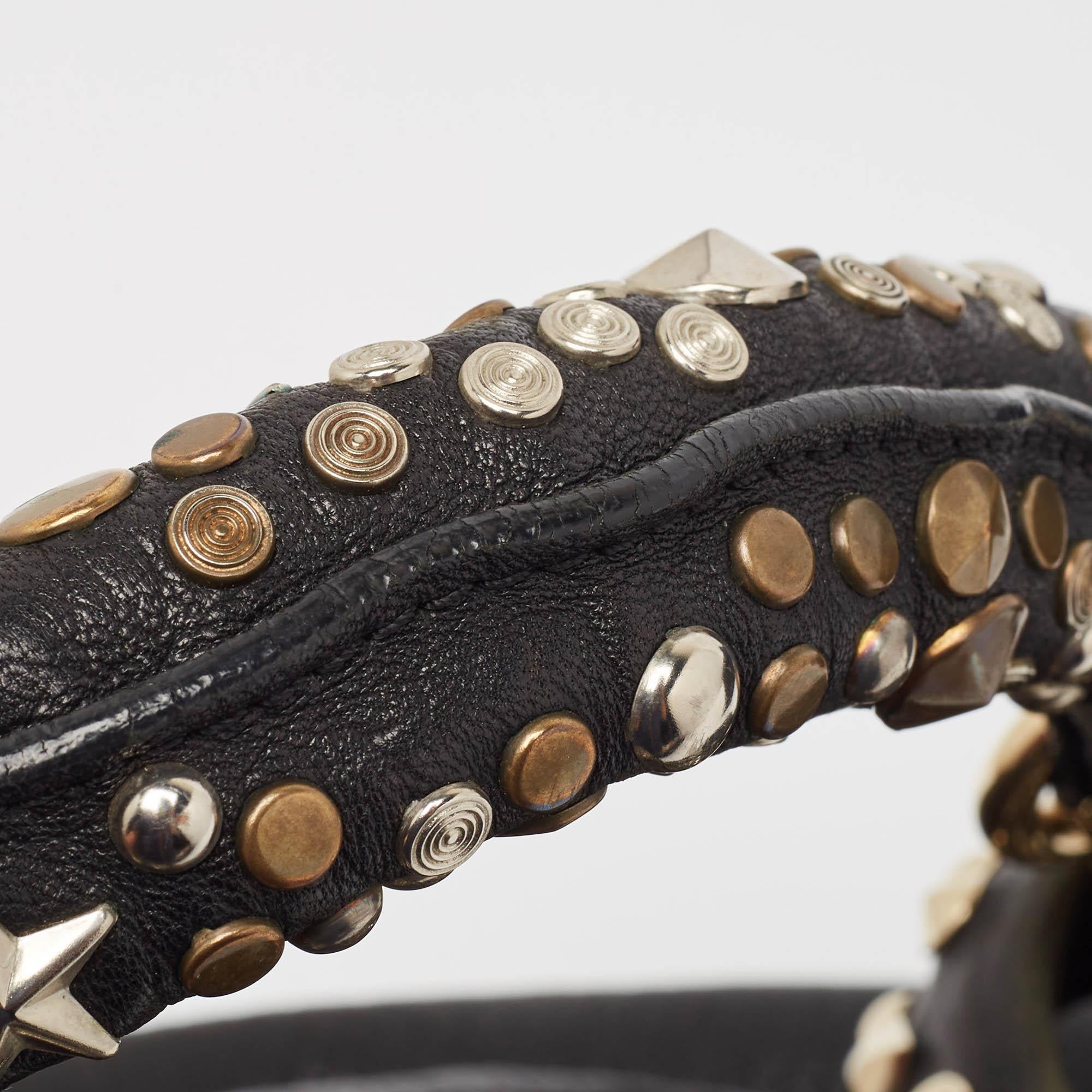 Jimmy Choo Black Leather Studded Sky Bangle Hobo 4